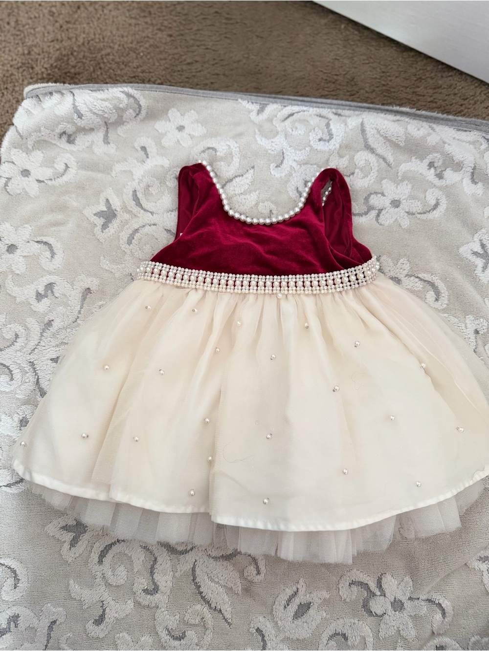 Velvet Burgundy and Ivory Pearl Tulle Dress